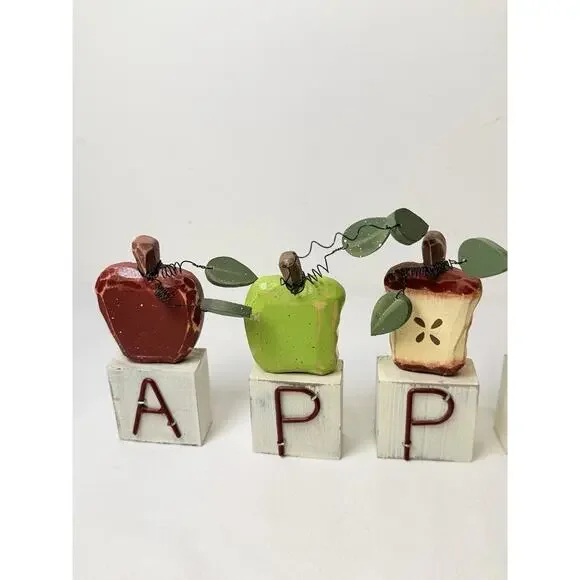 Rustic Wooden Farmhouse Wooden Letter Blocks Spelling Apples - Picture 4 of 9
